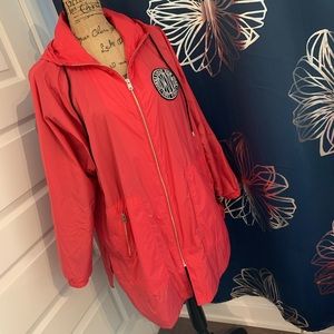 NWOT DKNY Hot pink Hooded lightweight long jacket, oversized windbreaker